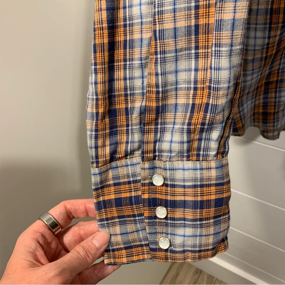 Vintage 90’s Wrangler Shirt Men Sz L Pearl Snap Country Fest Plaid Western Rodeo - Picture 6 of 8